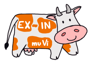 Das EX-IN muVi Maskottchen ist eine Kuh mit orangefarbenen Flecken. Es wurde 2022 von Jörn Borchert entworfen und der EX-IN muVi Gruppe zur Verfügung gestellt.